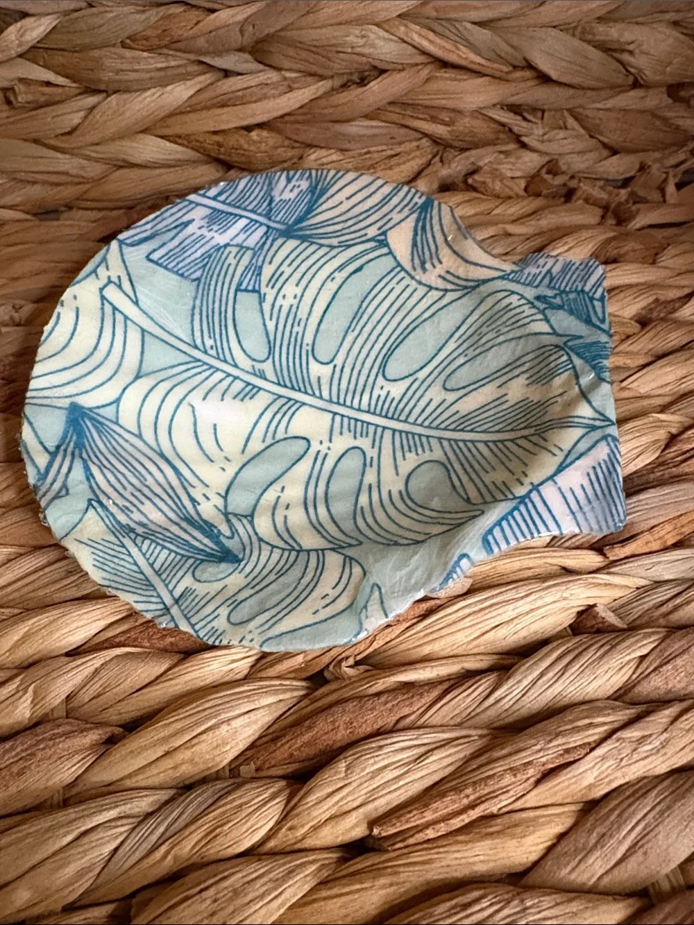 Hand Crafted Blue and Cream Tropical Leaf Trinket Dish